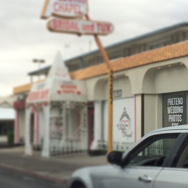 Drive through Las Vegas many many miles ago and saw you can get fake wedding photos made. Rad.